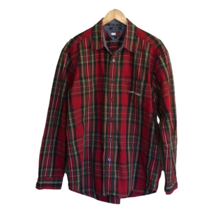 Tommy Jeans Hilfiger Men Large Classic Cotton Plaid Long Sleeve Shirt Vintage 90